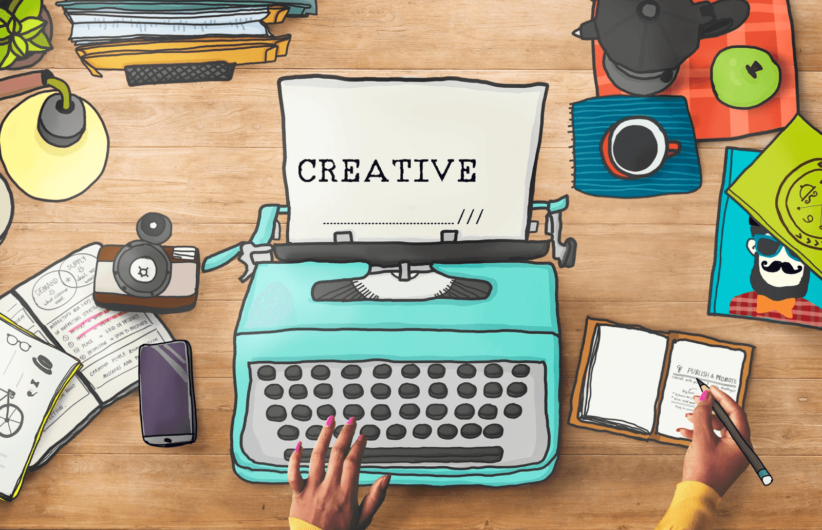 Email marketing images showing someone writing content.